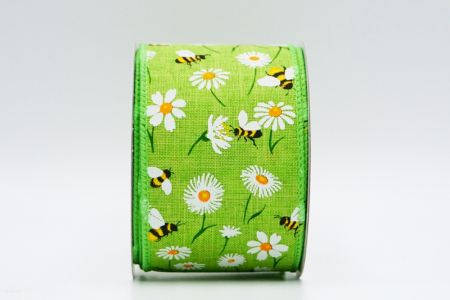 Весняний квітковий колекційний стрічка з бджолами_KF7489GC-15-190_зелений